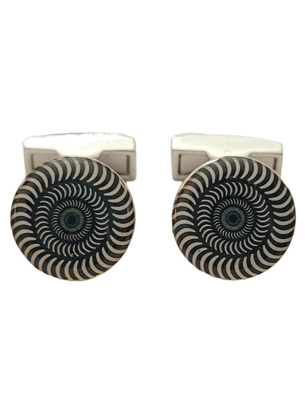 Bugatchi Black White Stripe Spiral Round Cufflinks Signed, K270